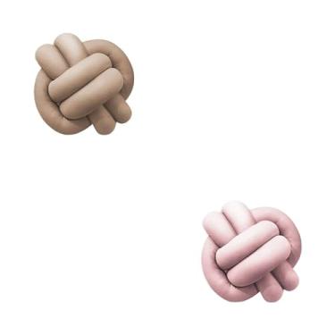 Imagem de Almofadas De Nó 28cm x 28cm Lindas Decorativas Sala Sofá Cama Cores (BEGE E ROSE)