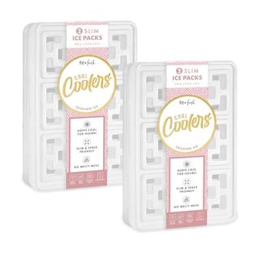 Imagem de Cool Coolers Fashion Ice da Fit & Fresh, pacote com 4 pacotes de gelo slim, design exclusivo de bolsa de gelo para mulheres, lancheiras reutilizáveis que economizam espaço, pacotes de gelo