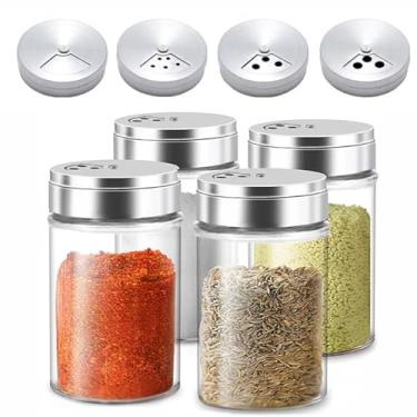 Imagem de Conjunto de 4 pimenteiros, saleiro e pimenteiro com furos ajustáveis, recipiente de pimenta e sal com tampa de aço inoxidável, sal de vidro e pimenteiro, coqueteleira para cozinha