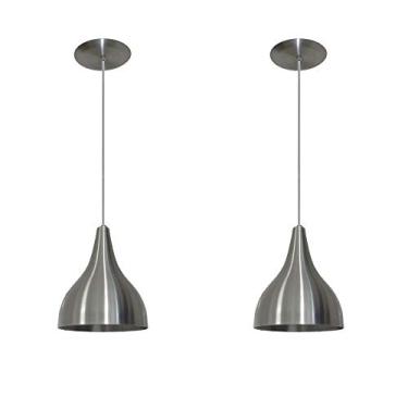 Imagem de Kit com 02 Luminarias Pendentes Modelo Funil - Ideal para Cabeceira de Cama, Balcão, Bancada (Alumínio Escovado)