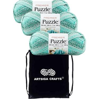 Imagem de Premier Yarns Puzzle Dominoes 1050-18, 4 cores alternadas para efeito exclusivo de faixas, 3 novelos com o mesmo lote de corante, pacote de acrílico macio 100% acrílico com 1 bolsa preta