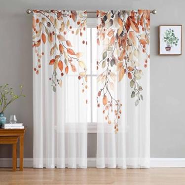 Imagem de Gsypo Cortinas transparentes vintage, folhas de polpa de fruta, bolso para varão, voile, cortinas transparentes para sala de estar, quarto, filtragem de luz e tratamento de janela de privacidade, L132