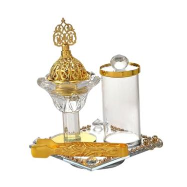 Imagem de Ｂｅｓｇａ Queimador de incenso árabe estilo compacto presente dourado suporte de incenso ornamento para centro de mesa quarto