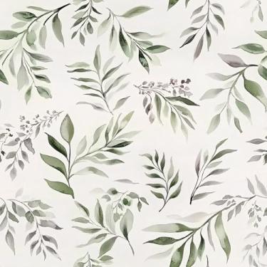 Imagem de PODUFF Papel de parede de folha verde – Papel de parede minimalista vintage moderno, vinil autoadesivo para decoração de casa inspirada na natureza, 45 x 299 cm