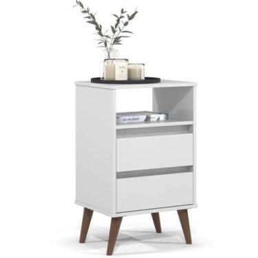 Imagem de Mesa De Cabeceira 2 Gavetas Com Nicho Aroma Branco - EJ MÓVEIS
