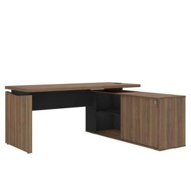 Imagem de Mesa Para Escritório Diretor Com Porta De Correr E Nichos Nogal/preto 