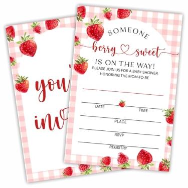 Imagem de DYIRBIIY Someone Berry & Sweet Is On The Way Convites para chá de bebê - conjunto de 25 cartões de convite de morango com envelopes - anúncio de bebê revelação de gênero suprimentos e decoração de