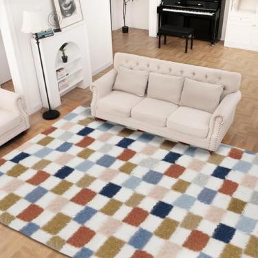 Imagem de Tapete supermacio para quarto, 2,8 x 3,5 m, arco-íris, clássico, xadrez, felpudo antiderrapante, tapete macio, macio e felpudo para sala de estar, quarto, quarto de crianças, berçário, decoração de