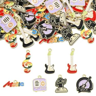 Imagem de UR URLIFEHALL 70 peças, 7 estilos, pingentes de música esmaltada, notas de instrumento musical, pingentes de guitarra, pingentes para fazer você mesmo, colar, pulseira, joias