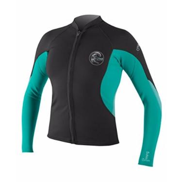 Imagem de O'Neill Wetsuits Jaqueta feminina Bahia com zíper completo, preto/verde-água/espião, 48
