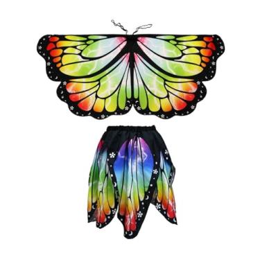Imagem de UxicRuya Conjunto de fantasia de borboleta infantil, saia de cosplay de fada para meninas, capa com asas para praia, festa, Multicolorido