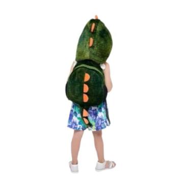 Imagem de Mochila Infantil Dinossauro Pelucia com Capuz - Sem Marca, Verde