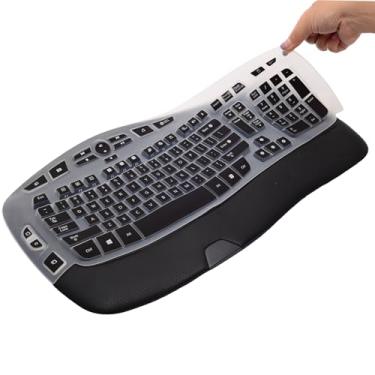 Imagem de Capa de teclado para teclado Logitech K350 MK550 MK570 sem fio, capa protetora de teclado de silicone ultrafina para Logitech K350 MK550 MK570 Acessórios de proteção de teclado ergonômico (preto)