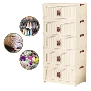Imagem de Armario Organizador Dobravel 5 Andares Empilhavel Organizaçao Decoraçao Objetos Roupas Acessorio Banheiro Cozinha Quarto Varanda Multiuso