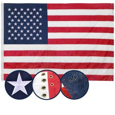 Imagem de JAMONT Bandeira Americana 8X12 Pés, Multiuso Resistente, 6 Ilhós De Latão, Estrelas Bordadas, Listras Costuradas, Padrão Americano Para Área Externa, Quarto, Sala, Pendurar Na Parede Interna