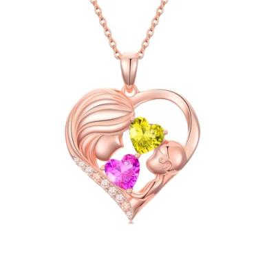 Imagem de Zoeniya Colar com pingente de coração banhado a ouro rosa para mãe e filha com 12 meses, presentes de dia das mães para mãe, pedra do mês de nascimento, joia de aniversário para mãe, esposa, namorada