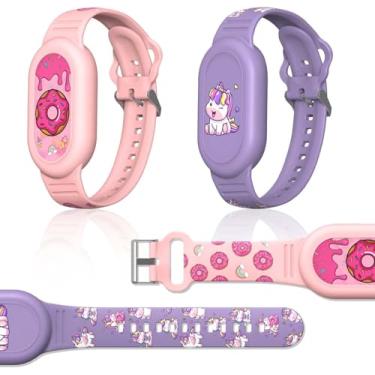 Imagem de Kit 2 Pulseira Compatível com Smarttag2 Infantil Impermeável Prova D'Água (unicornio e donnuts)