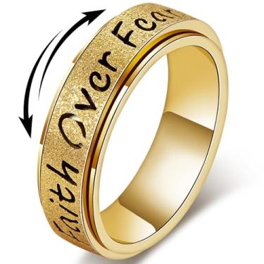 Imagem de LuckyAmor Anel Fidget Spinner para mulheres – Faith Over Fear de aço inoxidável para alívio da ansiedade para adultos, anel de polegar de esperança inspiradora cristã para estresse e foco, joia de