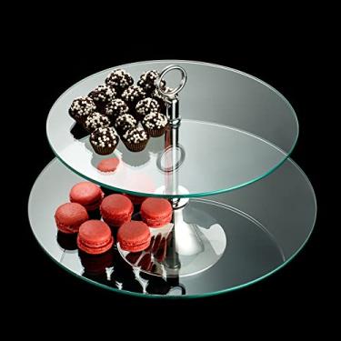 Imagem de PRATO DUPLO DE VIDRO P/DOCES C/BASE DE PRATA MÔNACO 33/40cm