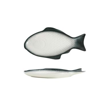 Imagem de Prato verde criativo japonês, tigela de arroz de cerâmica simples para uso doméstico - prato de peixe de 32 cm