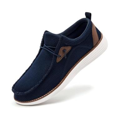 Imagem de WOHHHW Mocassins masculinos sem cadarço, tênis masculino casual para trabalho, tênis de corrida leve e confortável, Azul escuro, 42
