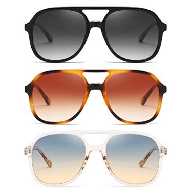 Imagem de MASDUN Óculos de sol retrô quadrado aviador feminino masculino anos 70 elegante vintage ponte dupla, Preto - cinza gradual/ágata - marrom gradual/marrom claro - tabletes de duas cores, 55mm