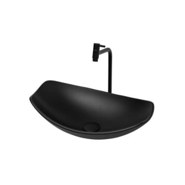 Imagem de Kit Cuba/Pia de Vidro + Torneira Link + Valvula Click Up inteligente Preto Fosco pra Banheiro Lavabo 35cm(Chanfrada)