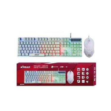 Imagem de Kit Xtrad com Teclado e Mouse Gamer, LED/RGB, USB, ABNT2, Branco - Hk8700