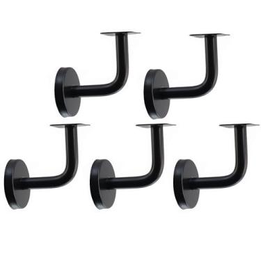 Imagem de Mewutal 5 suportes de corrimão de aço inoxidável montados na parede suportes quadrados de corrimão para corrimão de escada preta com tampa de base e parafusos (placa de montagem plana preta)