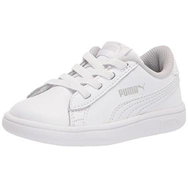Imagem de PUMA Tênis infantil unissex Smash sem cadarço, Puma branco-cinza violeta, 4 Toddler