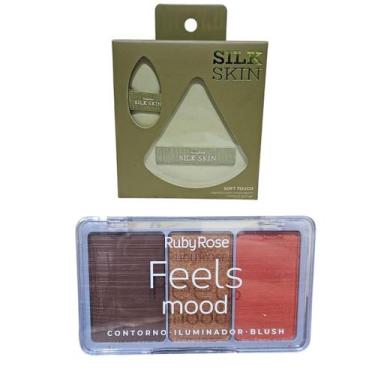 Imagem de Paleta Blush Iluminador T40, I50, B110 e Esponja Maquiagem - Ruby Rose
