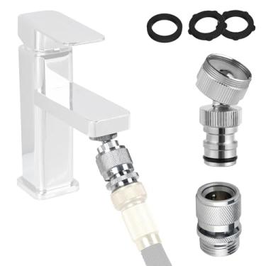 Imagem de Hibbent Kit adaptador de torneira, adaptador giratório para conectar mangueira de jardim - conector rápido de latão sólido multiroscas, encaixe de mangueira de jardim, 3/4 polegadas - cromado