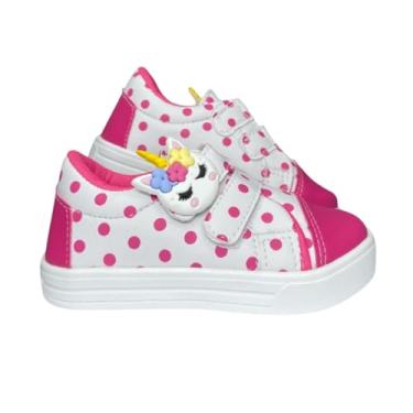 Imagem de Tênis Infantil Feminino Branco com Estampa Poá Pink – Confortável, Seguro e Estiloso – Do Nº 20 ao 34 (BR, Criança de 4 a 8 anos, Numérico, M, 33)