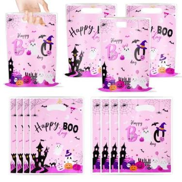 Imagem de JBESUHI 50 peças de sacolas de lembrancinhas de festa Little Boo, tema rosa Little Boo, bolsa de presente de plástico para doces, sacolas de presente para Halloween, aniversário, chá de bebê