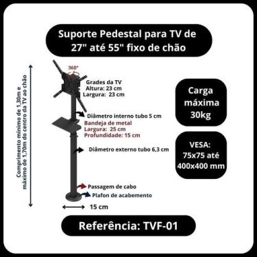 Imagem de Pedestal para TV, monitor 27" a 55" com bandeja - Fixo no chão - Avatr