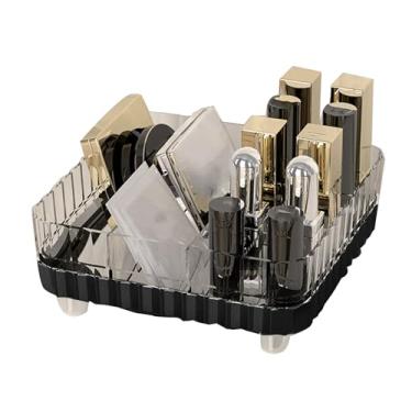 Imagem de Organizador de maquiagem Organizador de maquiagem de vaidade de plástico com vários compartimentos Anti Slip Design Caixa de armazenamento cosmético portátil para mulheres itens (Preto transparente)