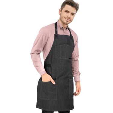 Imagem de Under Ny Sky Avental Jeans - Profissional, Bolsos Extras - Chef, Restaurante, Garçom - Jeans Preto