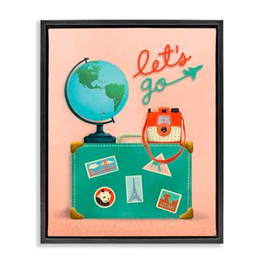 Imagem de Stupell Industries Let's Go Travel Suitcase Black Framed Floater Canvas Wall Art Design por Jilly Jack Designs, 21 x 17