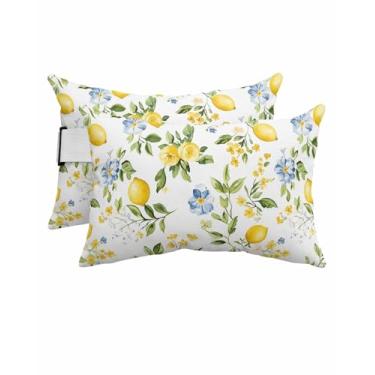 Imagem de Travesseiros de cabeça para espreguiçadeiras, folhas verde-limão, amarelas, para uso ao ar livre, à prova d'água, pátio, fazenda, fruta, flor, planta, almofada lombar para pátio, praia, piscina