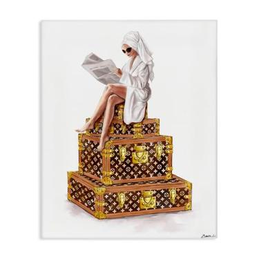 Imagem de Stupell Industries Reading Atop Suitcases Canvas Wall Art Design por Ziwei Li, 76 x 61 cm