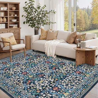 Imagem de COZYLOOM Tapete de área grande, 20 x 25,4 cm, floral, dobrável, lavável, tapete fino, antiderrapante, com revestimento de borracha antiderrapante, macio e estampado para sala de estar, escritório