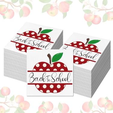 Imagem de Pacote com 100 guardanapos de papel de volta às aulas, 16 x 16,5 em guardanapos descartáveis de maçã vermelha para suprimentos de festa do primeiro dia de aula, decorações de semana de apreciação de