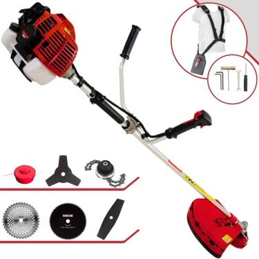 Imagem de Aparador de Grama Completo Kawashima KW52-L À Gasolina 2T 52cc 10.000rpm 2,5HP de Potência Com Kit 4 Lâminas de Corte, Trimmer e Carretel de Nylon