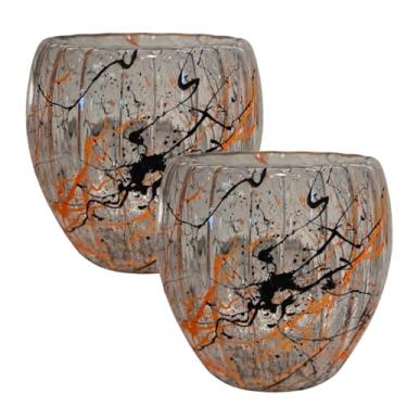 Imagem de Conjunto de 2 Xícaras Personalizadasc- Vidro Decorativas, Design Splash, 80ml para Café e Chá - Cor Laranja Neon - Preto