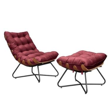 Imagem de Poltrona Com Puff Costela Madeira Eva King Lar Marsala - Metal Móveis