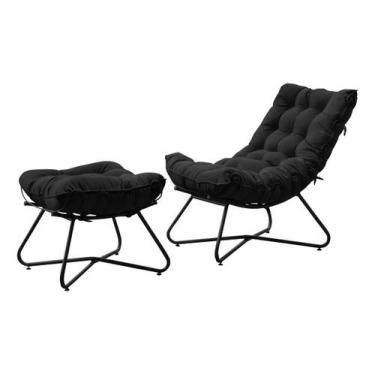 Imagem de Poltrona Com Puff Costela Aramada Eva Preta- Veludo Preto - F Pnedo St