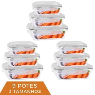 Imagem de 9 Pote Vidro Retangula 3 Tamanhos 370ml+640ml+1040ml Marmita - Quality