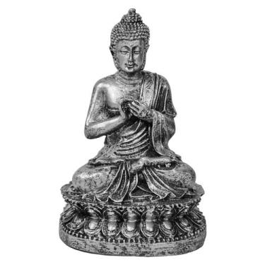 Imagem de Buda Tibetano Hindu Estátua Decorativa Zen Prateado Resina - M3 Decora