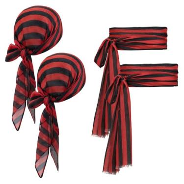 Imagem de Bandana de pirata para mulheres, homens, acessórios de pirata, fantasia de pirata, cachecol de cabeça de pirata, cinto para festa de cosplay, Conjunto de 2 listras pretas vermelhas, tamanho �nico