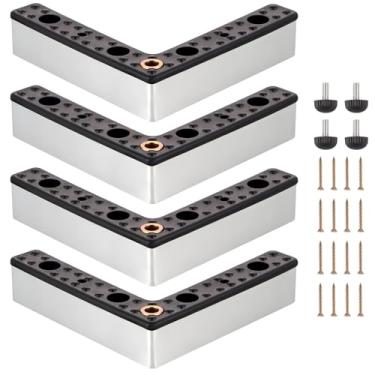 Imagem de Sanbege Pacote com 4 pernas de sofá ao ar livre com ajustadores de altura e parafusos, pés de substituição de sofá de vime de 12 x 12 x 3,8 cm, elevadores de móveis de pátio em forma de L para sofá de